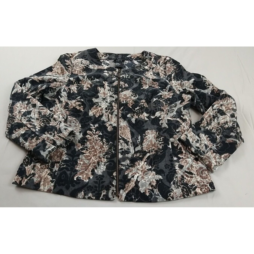 RQT Corduroy Jacket Ladies L Black Floral‎ Full Zip Long Sleeve Lightweight